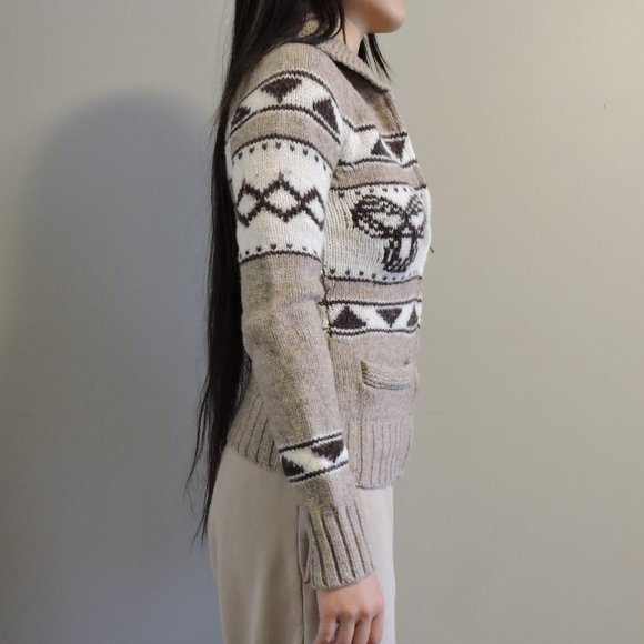 TNA Aritzia Tan Cowichan 100% Lambswool Zip Up Long Sleeves Sweater Cardigan - Picture 6 of 11